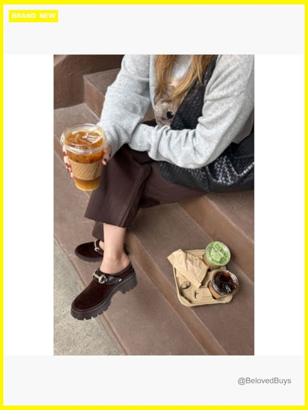 Chunky Platform Clogs - Suede Mules with Back Strap, Slip-On Fall Winter Shoes - Picture 3 of 7
